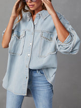 BEAUTIFUL I AM Button Down Raw Hem Denim Jacket