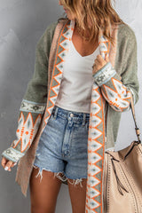 BEAUTIFUL I AM Geometric Open Front Long Sleeve Cardigan