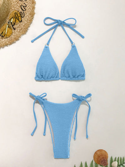 BEAUTIFUL I AM Textured Halter Neck Two-Piece Bikini Swim Set