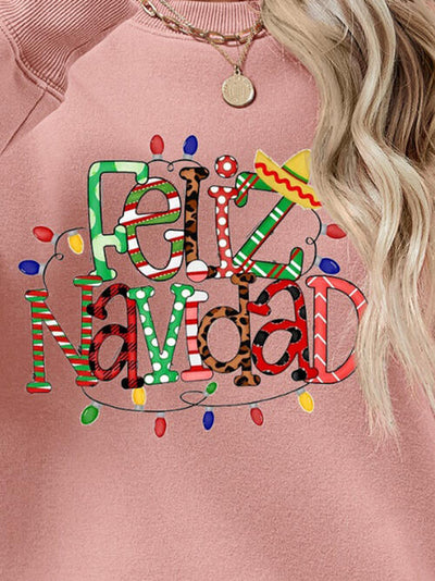 BEAUTIFUL I AM FELIZ NAVIDAD Round Neck Drop Shoulder Sweatshirt