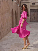 BEAUTIFUL I AM Surplice Balloon Sleeves Tied Dress