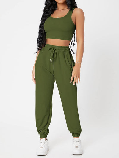 BEAUTIFUL I AM Wide Strap Top and Drawstring Joggers Set