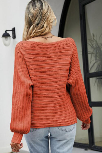 BEAUTIFUL I AM Boat Neck Batwing Sleeve Sweater