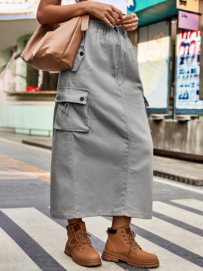 BEAUTIFUL I AM Drawstring Waist Slit Denim Skirt Dress