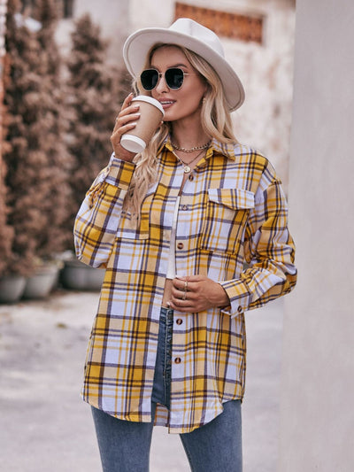 BEAUTIFUL I AM Plaid Dropped Shoulder Longline Shirt