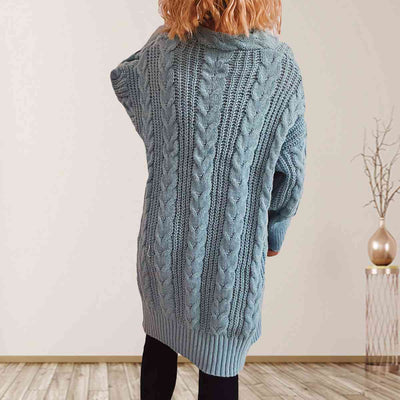 BEAUTIFUL I AM Cable-Knit Open Front Dropped Shoulder Cardigan