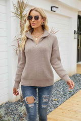 BEAUTIFUL I AM Quarter-Zip Collared Neck Sweater