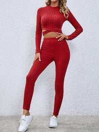 BEAUTIFUL I AM Crisscross Knit Top and Leggings Active Wear Set