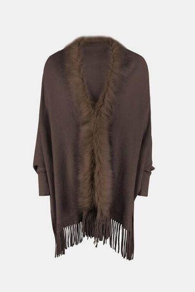 BEAUTIFUL I AM Fringe Open Front Long Sleeve Poncho