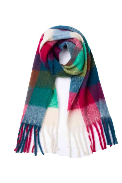 BEAUTIFUL I AM Plaid Fringe Detail Polyester Scarf