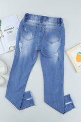 BEAUTIFUL I AM Drawstring Distressed Raw Hem Jeans with Pockets