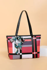 BEAUTIFUL I AM Color Block Tie Detail PU Leather Tote Bag