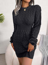 BEAUTIFUL I AM Cable-Knit Round Neck Mini Wrap Sweater Dress