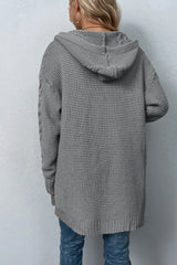 BEAUTIFUL I AM Cable-Knit Dropped Shoulder Hooded Cardigan