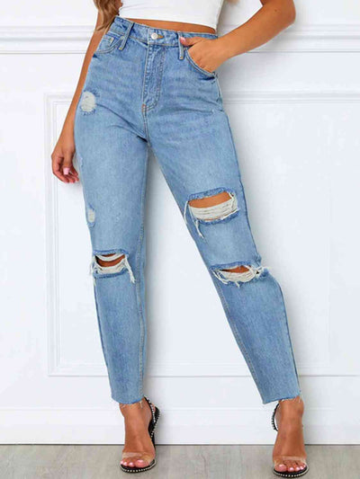 BEAUTIFUL I AM Distressed High Waist Straight Jeans