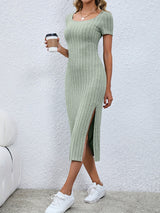 BEAUTIFUL I AM Short Sleeve Slit Midi Dress