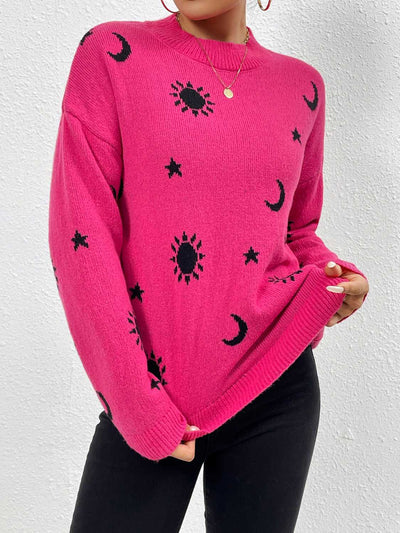 BEAUTIFUL I AM Patterned Drop Shoulder Sweater