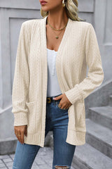 BEAUTIFUL I AM Cable-Knit Long Sleeve Cardigan with Pocket