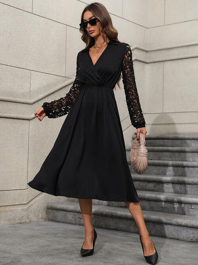 BEAUTIFUL I AM Crochet Long Sleeve Surplice Dress