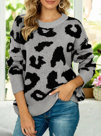 BEAUTIFUL I AM Drop Shoulder Leopard Pullover Sweater