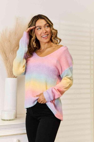 BEAUTIFUL I AM Gradient V-Neck Sweater