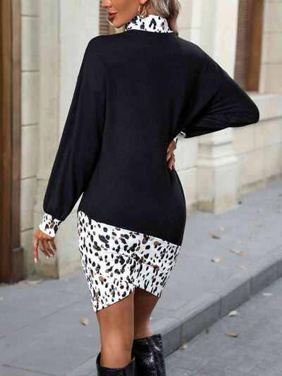 BEAUTIFUL I AM Leopard Mock Neck Long Sleeve Mini Dress