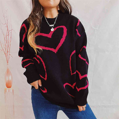 BEAUTIFUL I AM Heart Pattern Long Sleeve Sweater