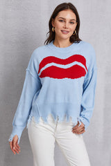 BEAUTIFUL I AM Lip Fringe Round Neck Sweater