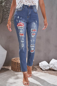 BEAUTIFUL I AM Leopard Patch Ankle-Length Jeans