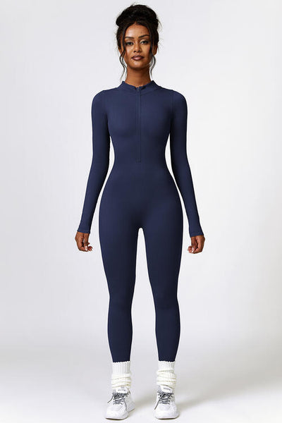 BEAUTIFUL I AM Half Zip Long Sleeve Active Wear Jumpsuit