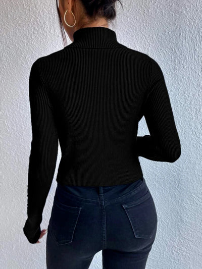 BEAUTIFUL I AM Cutout Turtleneck Rib-Knit Top Shirt