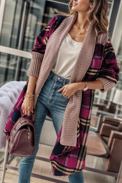 BEAUTIFUL I AM Plaid Open Front Long Sleeve Cardigan