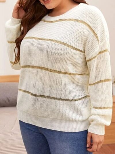 BEAUTIFUL I AM Plus Size Striped Dropped Shoulder Sweater