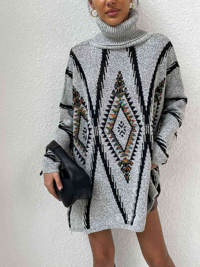 BEAUTIFUL I AM Turtleneck Slit Geometric Sweater