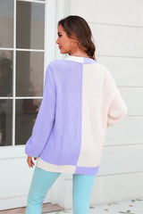 BEAUTIFUL I AM Open Front Contrast Color Balloon Sleeve Cardigan