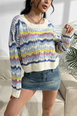 BEAUTIFUL I AM Striped Openwork Dropped Shoulder Sweater