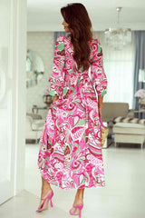 BEAUTIFUL I AM Printed Surplice Neck Flounce Sleeve Dress