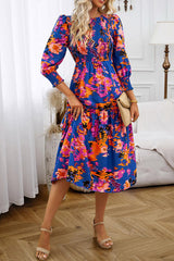 BEAUTIFUL I AM Printed Smocked Lantern Sleeve Ruffled Dress