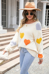 BEAUTIFUL I AM Heart Pattern Round Neck Long Sleeve Sweater