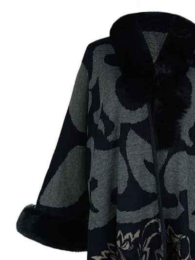 BEAUTIFUL I AM Faux Fur Trim Poncho