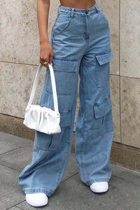 BEAUTIFUL I AM Wide Leg Knee Pocket Jeans