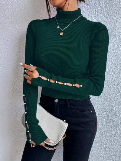 BEAUTIFUL I AM Cutout Turtleneck Rib-Knit Top Shirt