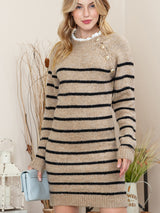 BEAUTIFUL I AM Striped Round Neck Long Sleeve Sweater Dress