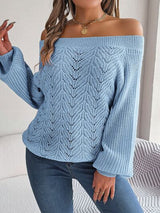 BEAUTIFUL I AM Openwork Off-Shoulder Long Sleeve Sweater