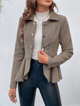 BEAUTIFUL I AM Ruffle Hem Collared Blazer Jacket