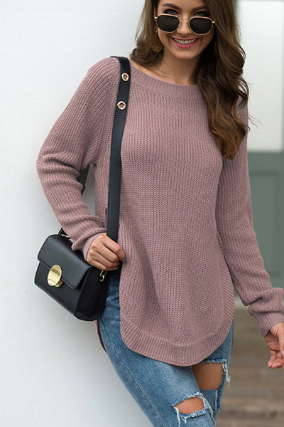 BEAUTIFUL I AM Round Neck Ribbed Knit Top Shirt