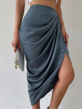 BEAUTIFUL I AM Ruched Slit High Waist Skirt Dress