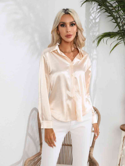 BEAUTIFUL I AM Collared Neck Buttoned Long Sleeve Shirt