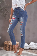 BEAUTIFUL I AM Leopard Patch Ankle-Length Jeans