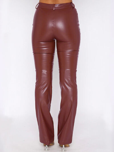 BEAUTIFUL I AM PU Leather High Waist Straight Pants